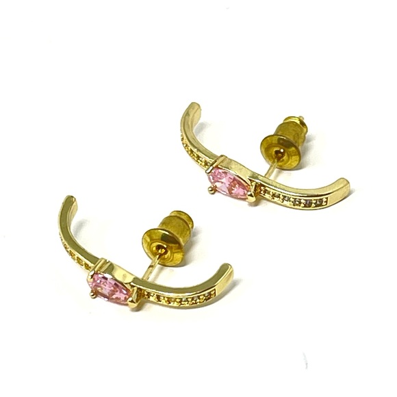 New Anthropologie Bar Stack Gold Earrings Pink - Picture 4 of 5